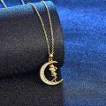 wholesale 925 Sterling Silver Gold Plated Crescent Moon Singing Girl Cz Pendant Necklace-0-1