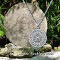 wholesale 925 Sterling Silver Protection Pendant Aztec Calendar Charm with Wolf Head and Stars on 30+2 Extender Chain for Men & Women-0-3