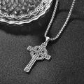 wholesale 925 Sterling Silver Celtic Cross Pendant on Rolo Chain - Irish Knot Design Protection Jewelry for Men (24) -0-4