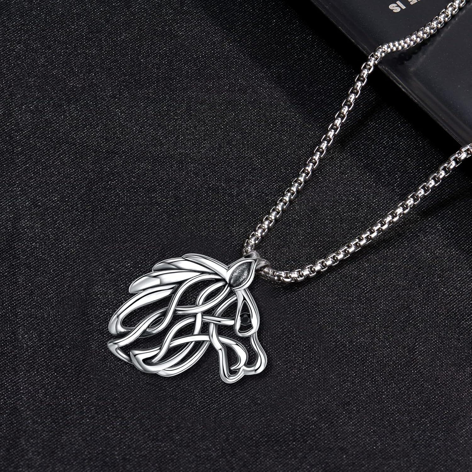 wholesale 925 Sterling Silver Horse Head Necklace with Black CZ Eyes and Celtic Knot Design - 30+2 Extender Chain-0-4