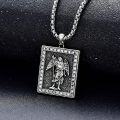 wholesale 925 Sterling Silver Square Angel Pendant Necklace  with Cubic Zirconia and Black Stone - Religious Jewelry for Men & Women (Christmas Gift)-0-3