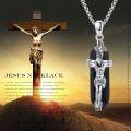 wholesale 925 Sterling Silver Crucifix Cross Jesus Christ Black Onyx Stone Mens Womens Religious Charm Pendant Necklaces 24 Chain-0-1