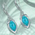 wholesale 925 Sterling Silver Natural Turquoise Marquise Leaf Leverback Drop Earrings-0-3