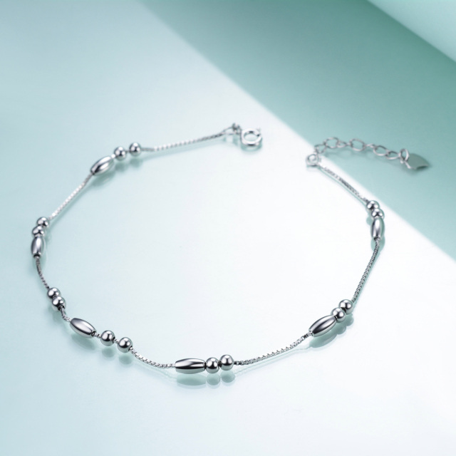 Sterling Silver With White Gold Plated Bead Single Layer Anklet-3