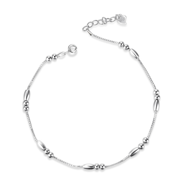 Sterling Silver With White Gold Plated Bead Single Layer Anklet-1