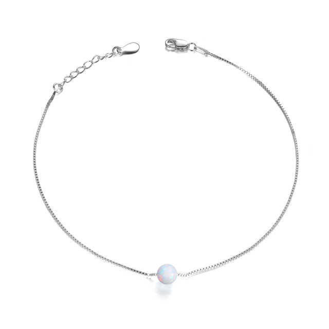 Opal 925 Sterling Silver Single Layered Charm Anklet Birthday Jewelry Gift for Women-0