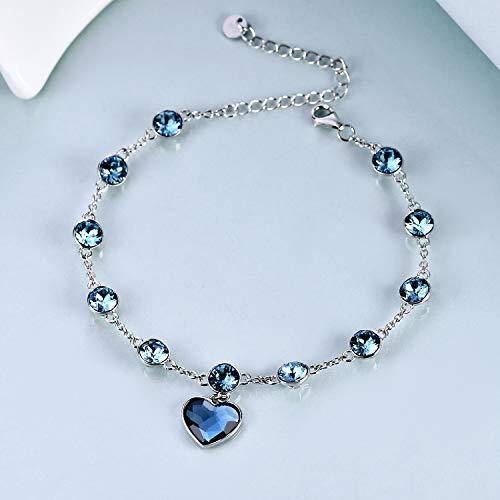 Sterling Silver Heart Shaped Crystal Heart Pendant Bracelet-3