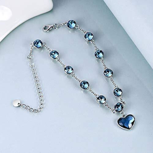 Sterling Silver Heart Shaped Crystal Heart Pendant Bracelet-4