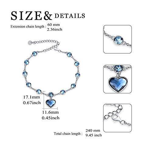 Sterling Silver Heart Shaped Crystal Heart Pendant Bracelet-5