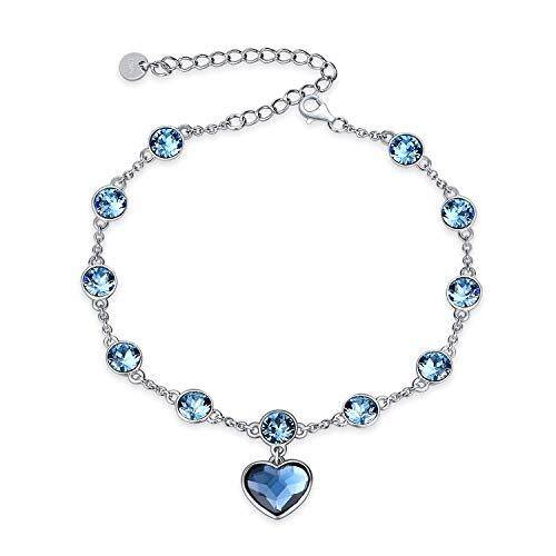 Sterling Silver Heart Shaped Crystal Heart Pendant Bracelet-1
