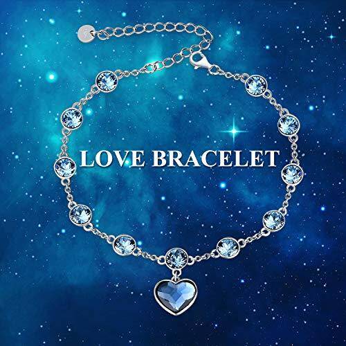 Sterling Silver Heart Shaped Crystal Heart Pendant Bracelet-6