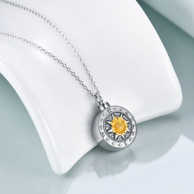 Sterling Silver Two-tone Cubic Zirconia Sunflower Urn Necklace for Ashes-3