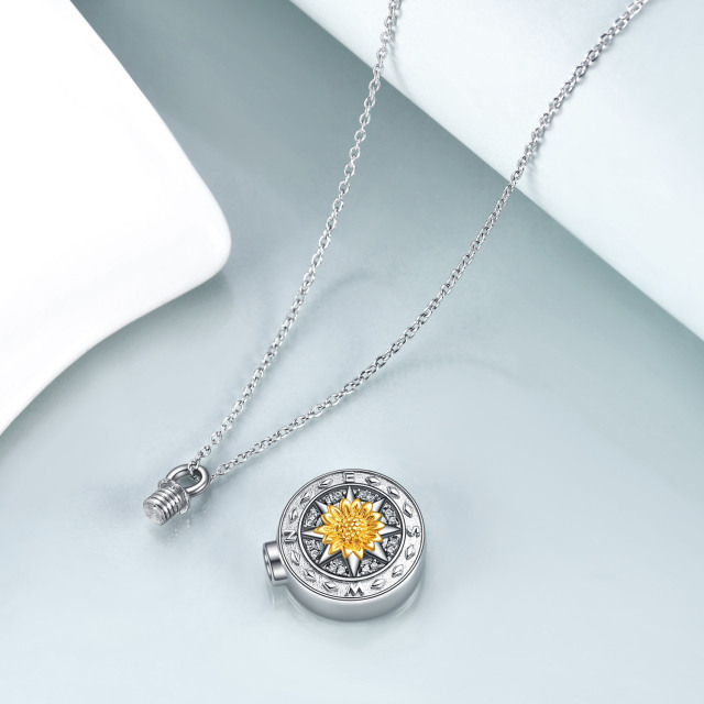 Sterling Silver Two-tone Cubic Zirconia Sunflower Urn Necklace for Ashes-2
