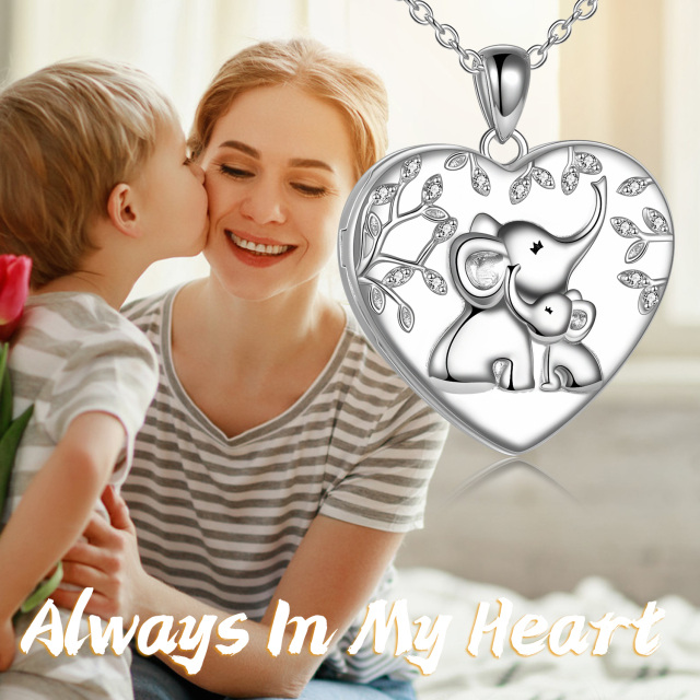 Sterling Silver Elephant & Tree Of Life Heart Personalized Photo Locket Necklace with Engraved Word-1