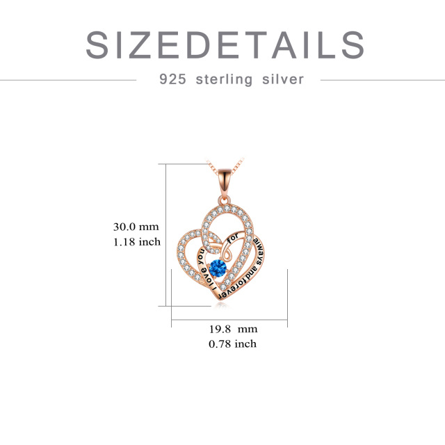 Sterling Silver with Rose Gold Plated Circular Shaped Cubic Zirconia Heart With Heart Pendant Necklace with Engraved Word-4