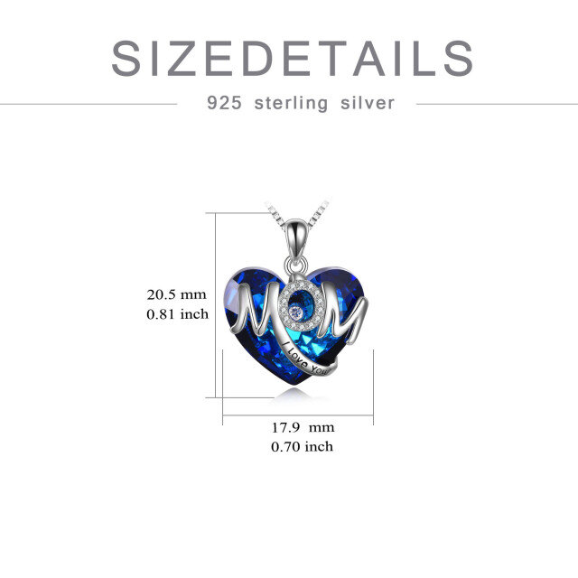 Sterling Silver Heart Shaped Mother & Heart Crystal Pendant Necklace with Engraved Word-4