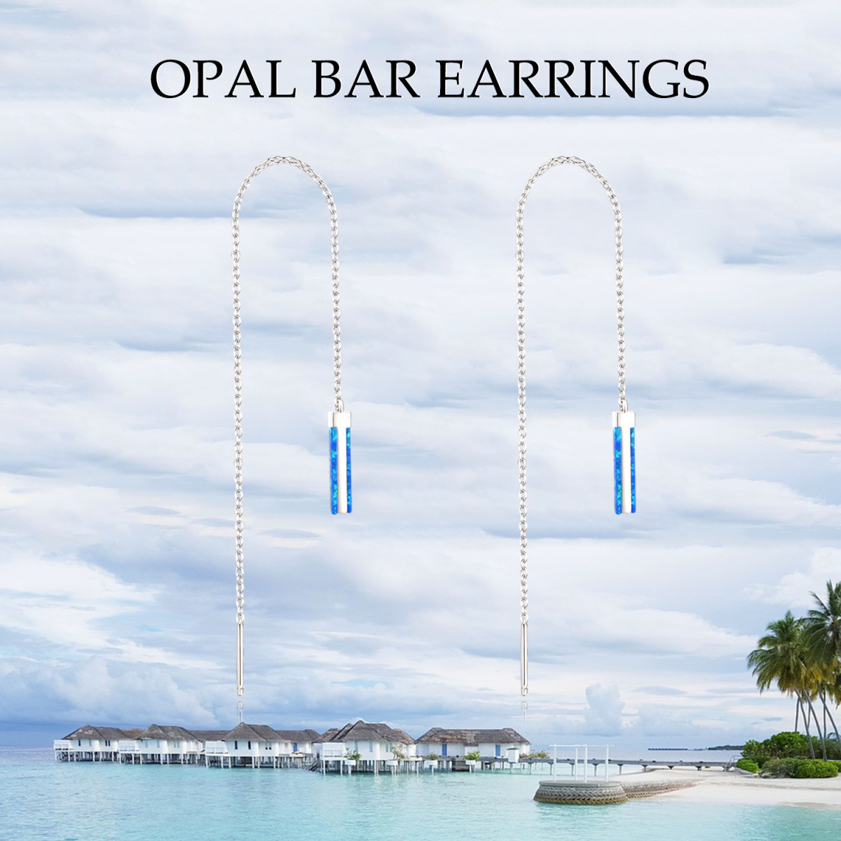 Sterling Silver Opal Bar Drop Earrings-6