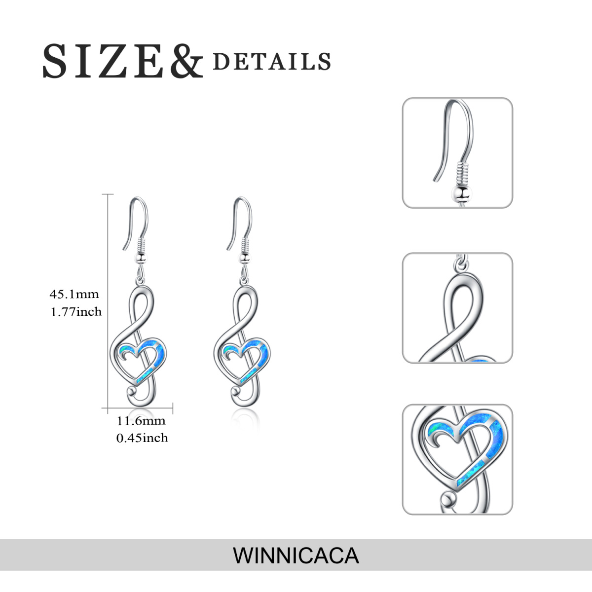 Sterling Silver Opal Music Symbol Drop Earrings-5