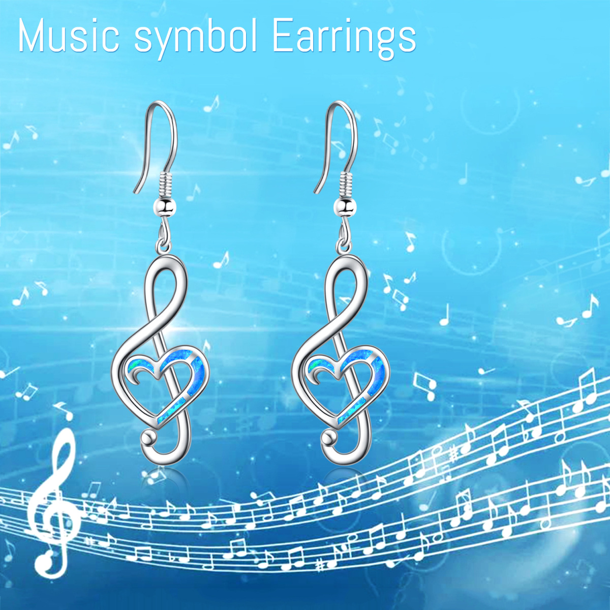 Sterling Silver Opal Music Symbol Drop Earrings-6