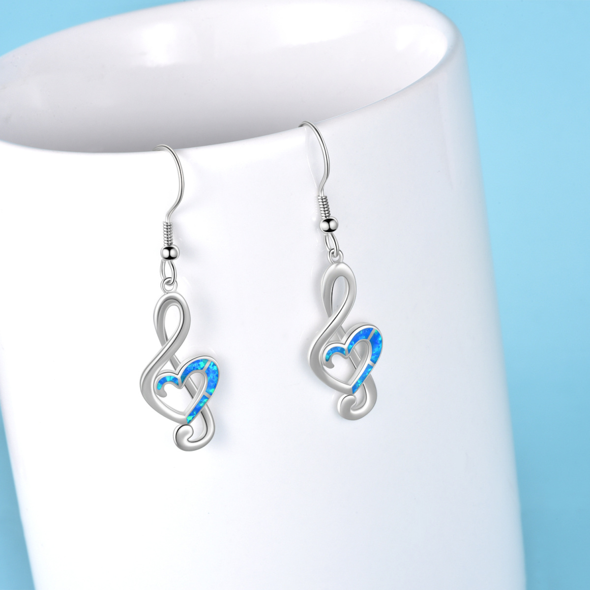 Sterling Silver Opal Music Symbol Drop Earrings-3