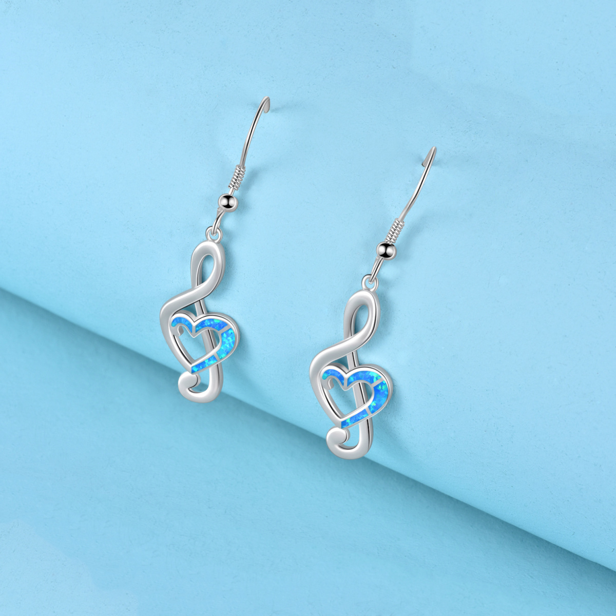 Sterling Silver Opal Music Symbol Drop Earrings-4