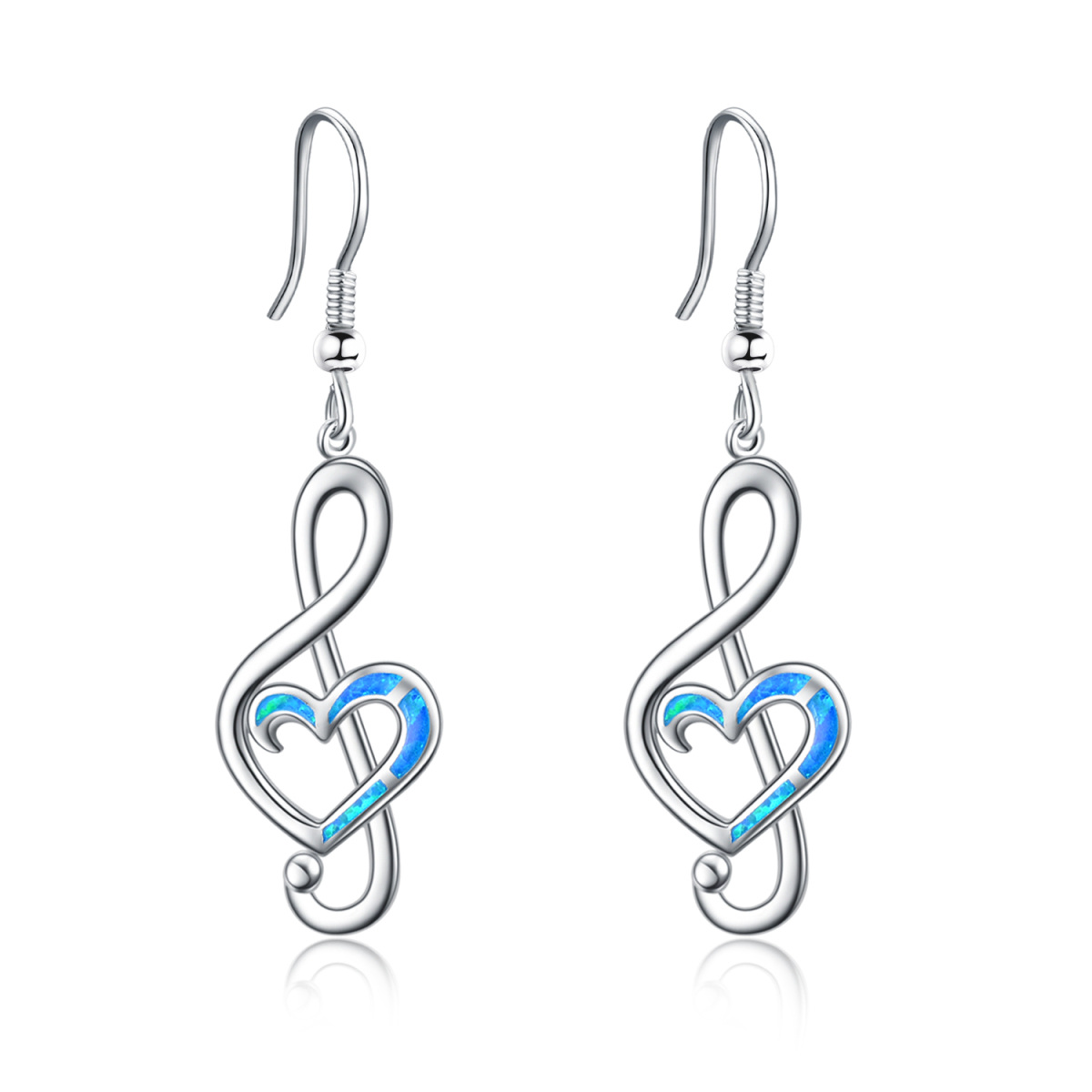 Sterling Silver Opal Music Symbol Drop Earrings-1