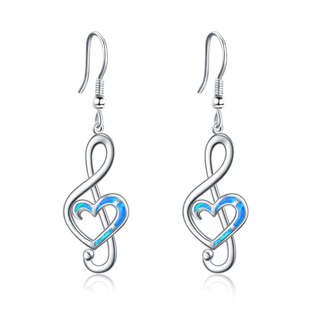 Sterling Silver Opal Music Symbol Drop Earrings-4