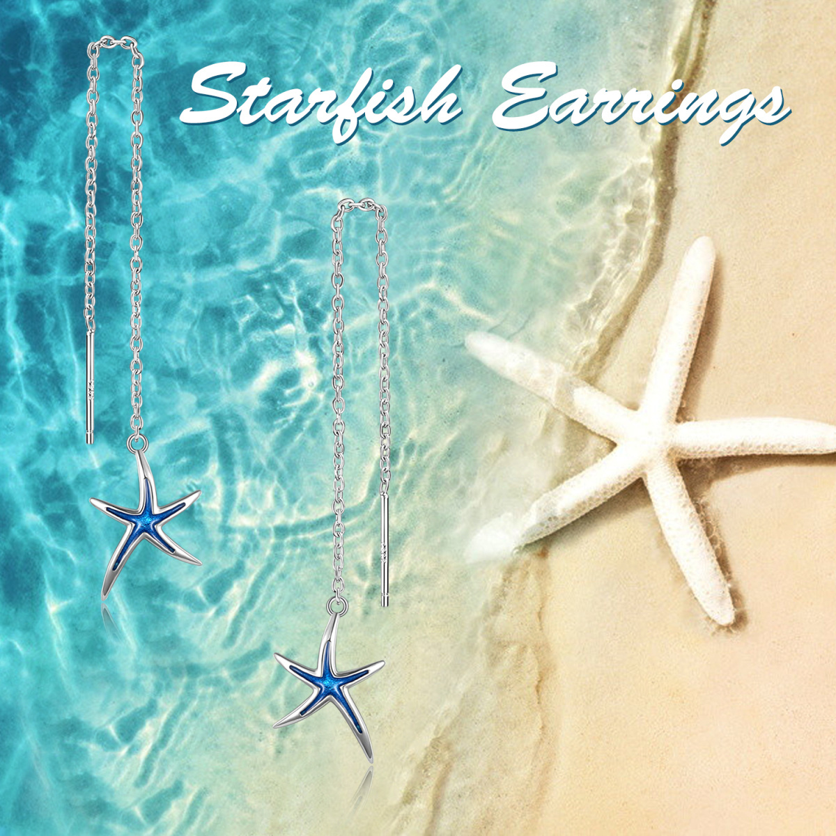 Boucles d'oreilles pendantes étoile de mer en argent sterling-6