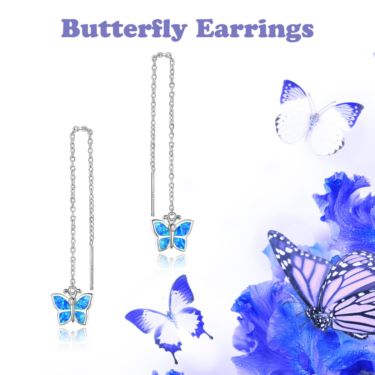 Sterling Silver Opal Butterfly Drop Earrings-6