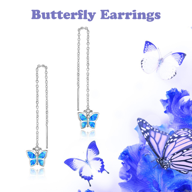 Sterling Silver Opal Butterfly Drop Earrings-5