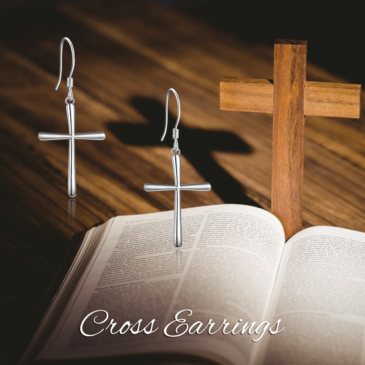 Sterling Silver Cross Drop Earrings-6