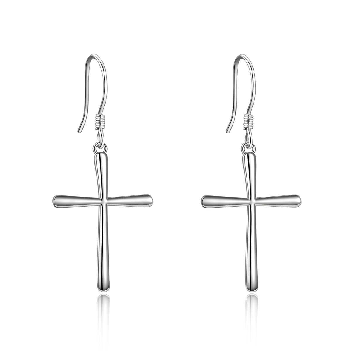 Sterling Silver Cross Drop Earrings-1