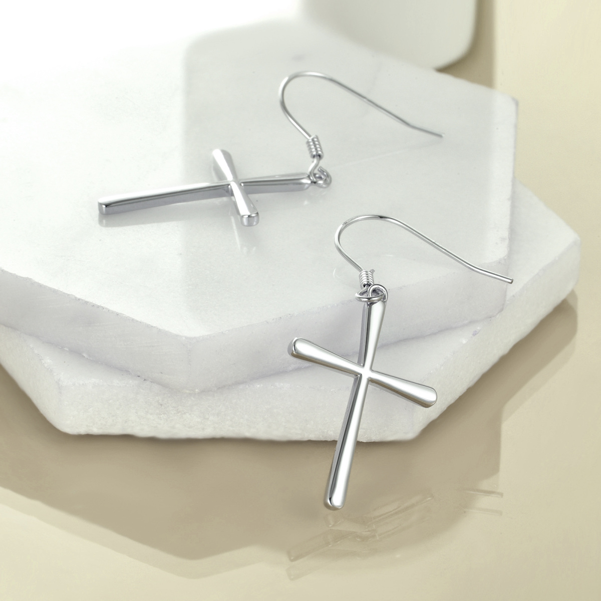 Sterling Silver Cross Drop Earrings-3