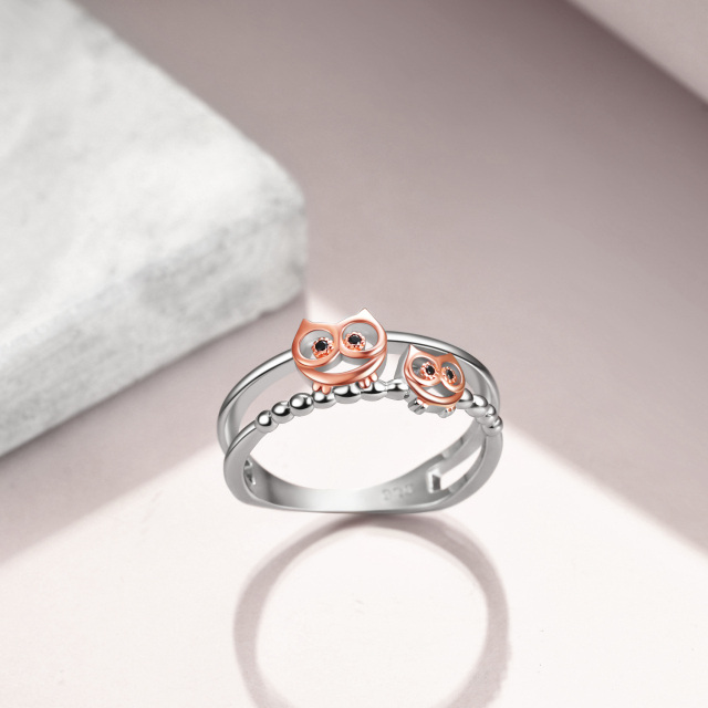 Sterling Silver Two-tone Owl Ring-3