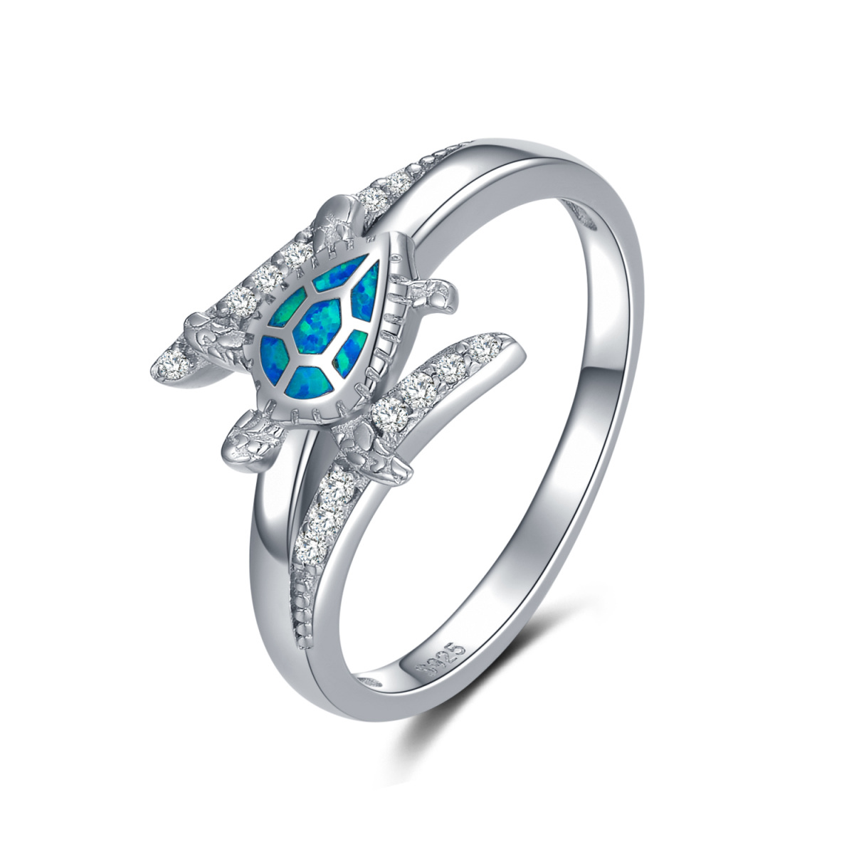 Bague en argent sterling en forme de tortue de mer en opale-1