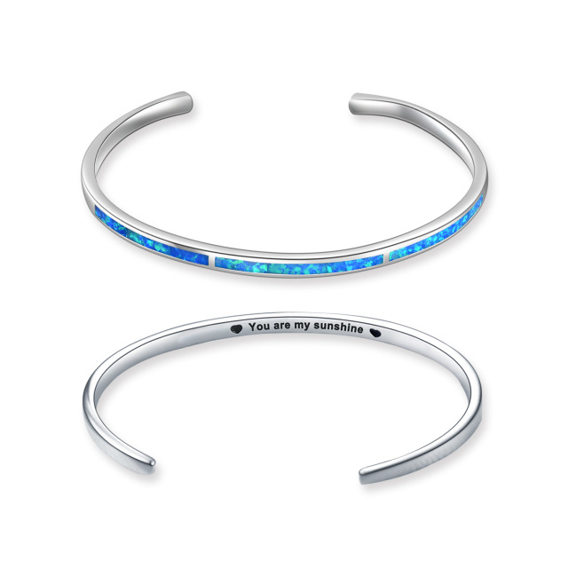 Sterling Silver Opal Heart Plain Bangle with Engraved Word-0