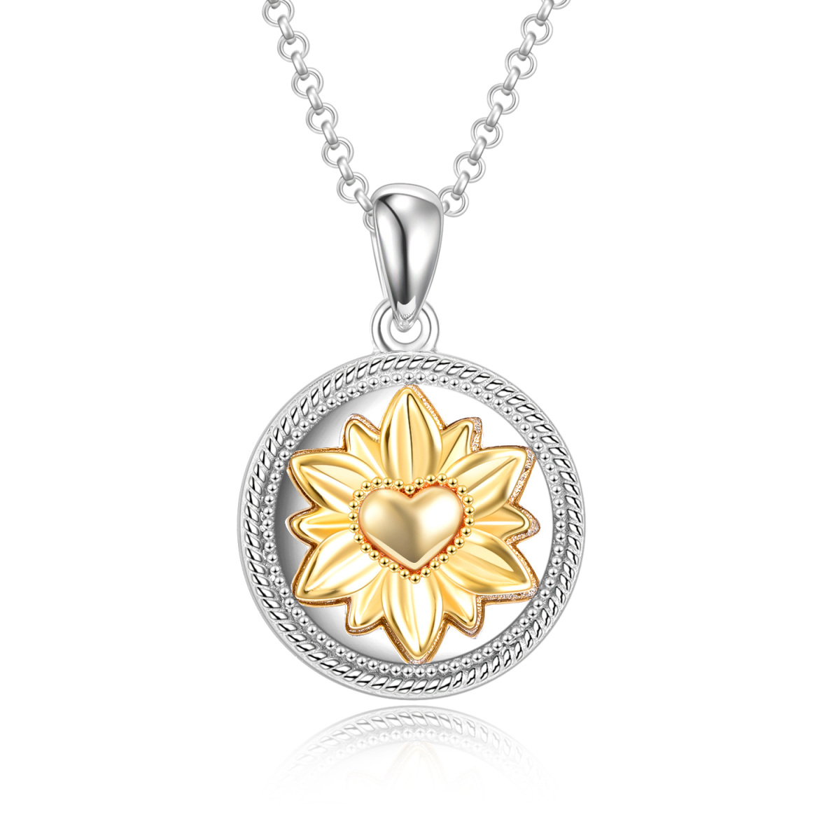 Sterling Silver Two-tone Sunflower Urn Necklace for Ashes with Engraved Word-1