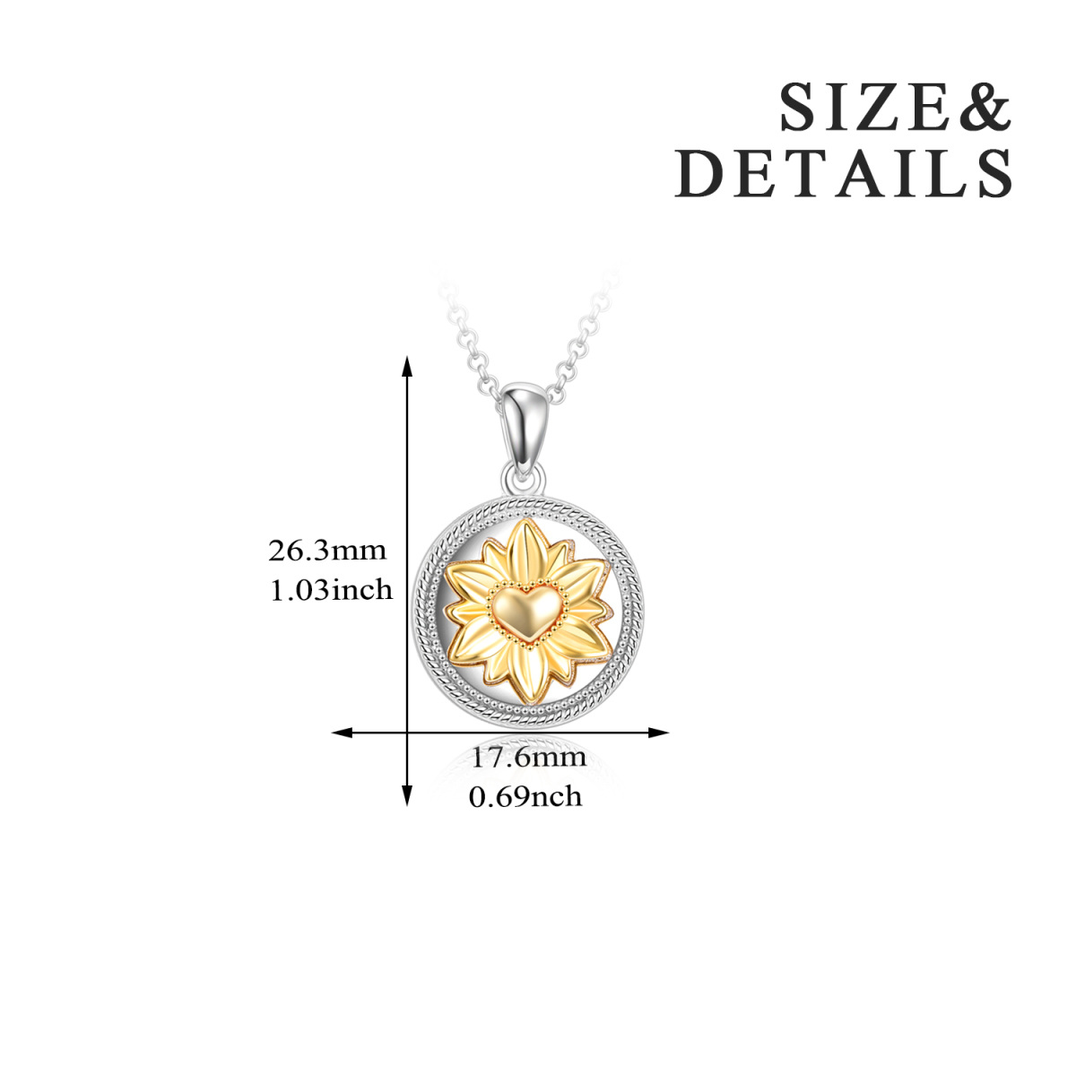 Sterling Silver Two-tone Sunflower Urn Necklace for Ashes with Engraved Word-6