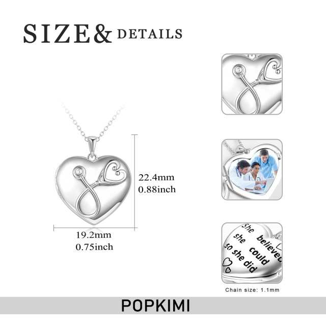 Sterling Silver Heart & Stethoscope Pendant Necklace with Engraved Word-4