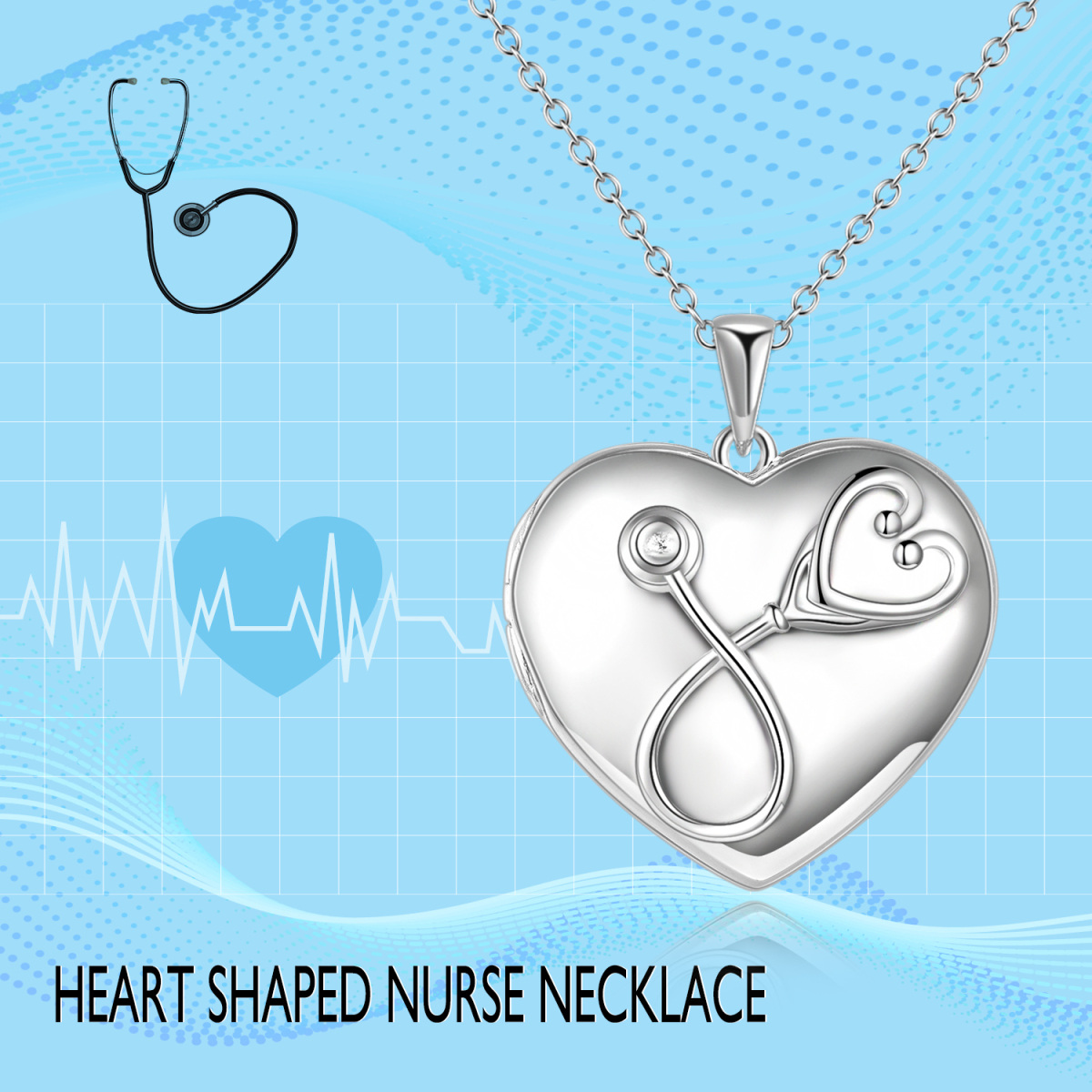 Sterling Silver Heart & Stethoscope Pendant Necklace with Engraved Word-6