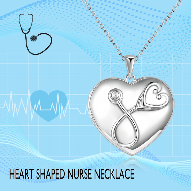 Sterling Silver Heart & Stethoscope Pendant Necklace with Engraved Word-5