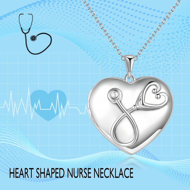 Collier en argent sterling avec pendentif coeur et stéthoscope avec mot gravé-5