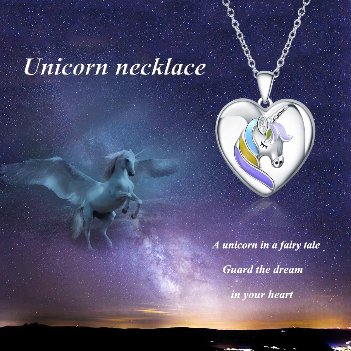 Sterling Silver Unicorn Heart Personalized Photo Locket Necklace with Engraved Word-6