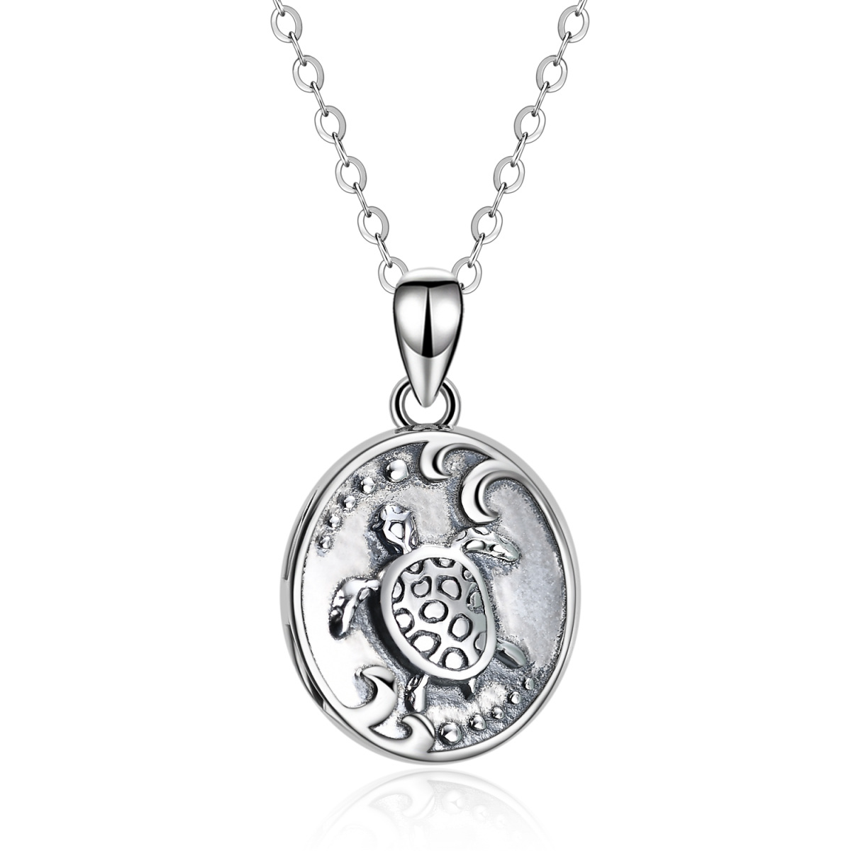 Sterling Silver Turtle & Turtle Personalized Photo Locket Necklace-1