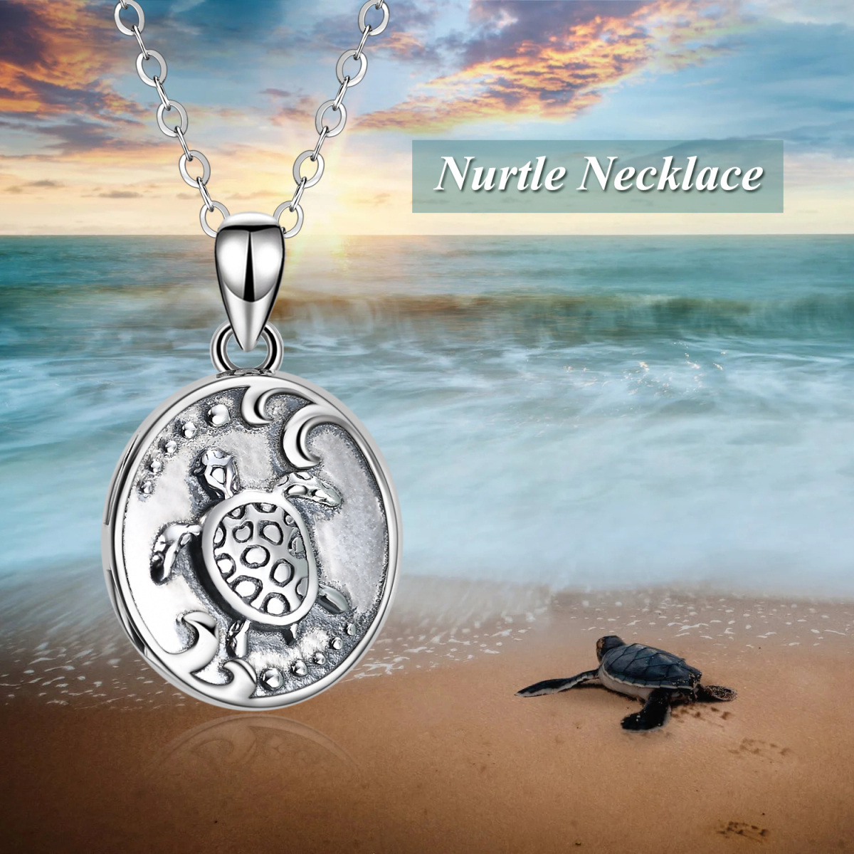 Sterling Silver Turtle & Turtle Personalized Photo Locket Necklace-6