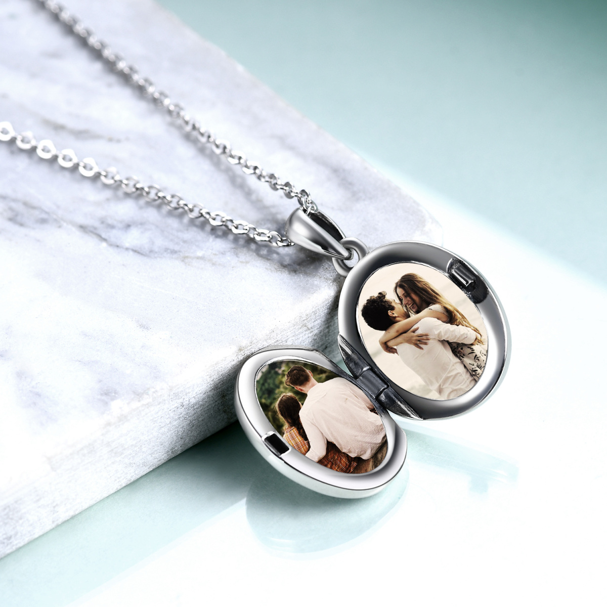 Sterling Silver Turtle & Turtle Personalized Photo Locket Necklace-4