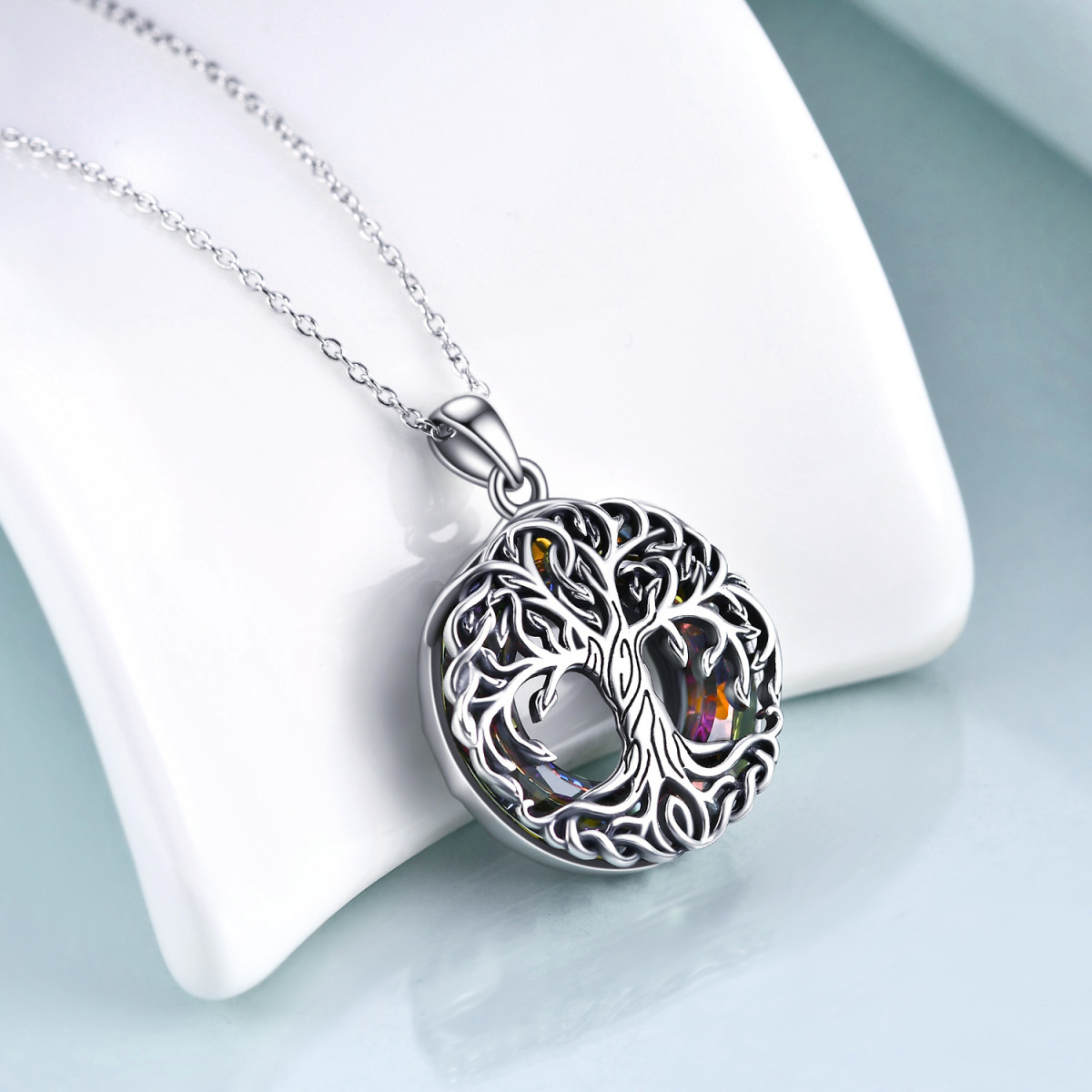 Sterling Silver Crystal Tree Of Life Pendant Necklace-4