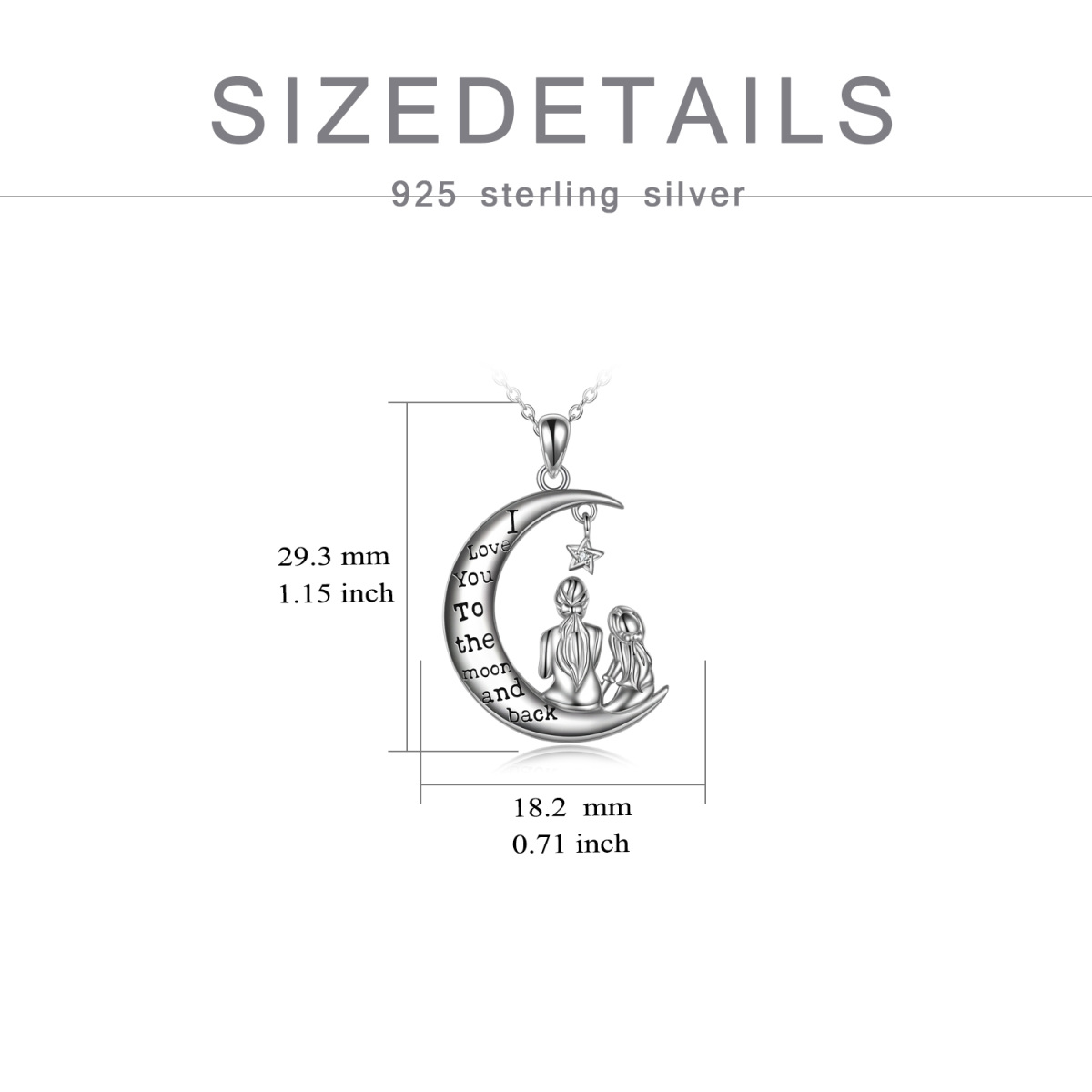 Collier en argent sterling avec pendentif lune mère et fille en zircon cubique rond avec mot gravé-6