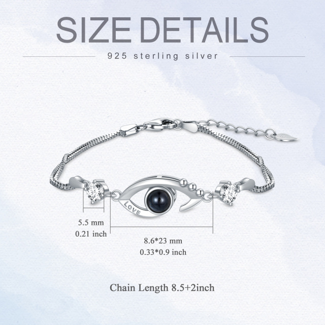 Sterling Silver Circular Shaped Cubic Zirconia & Projection Stone Devil's Eye Pendant Bracelet-3