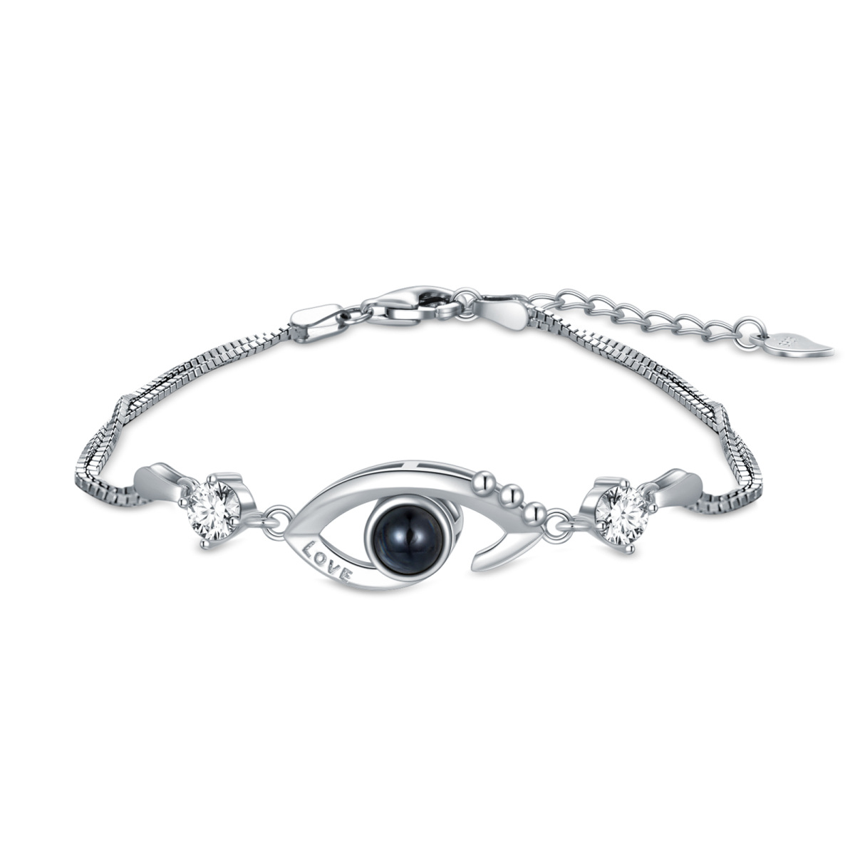 Sterling Silver Circular Shaped Cubic Zirconia & Projection Stone Devil's Eye Pendant Bracelet-1